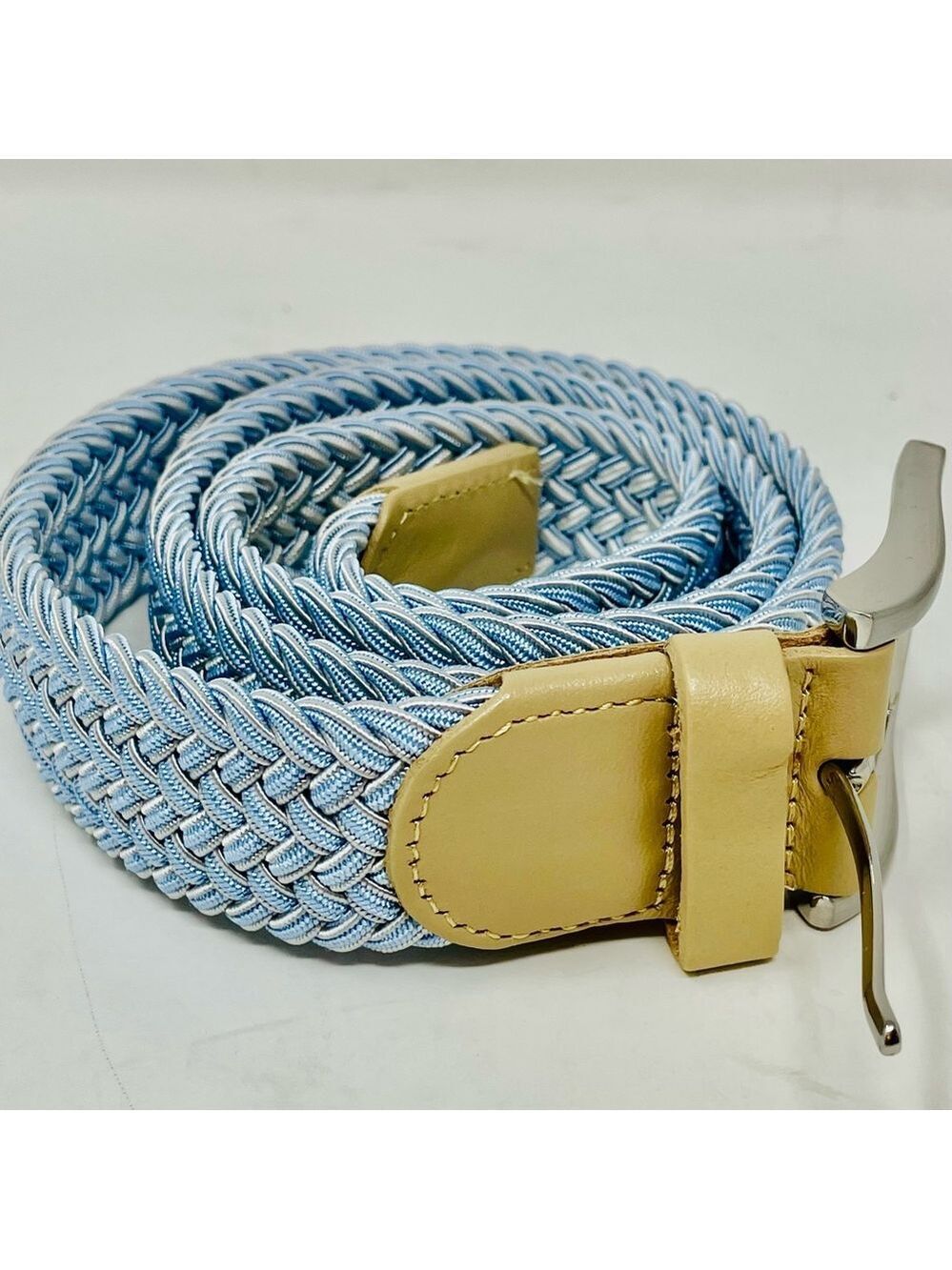 Leather Tipped Blue Corded Woven Belt